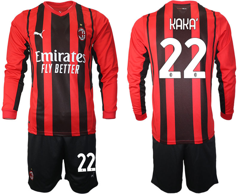 Men 2021-2022 Club Ac Milan home red Long Sleeve 22 Soccer Jersey