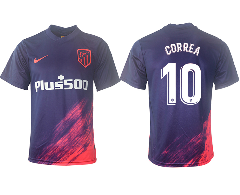 Men 2021-2022 Club Atletico Madrid away aaa version purple 10 Soccer Jersey