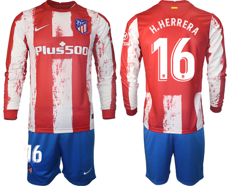 Men 2021-2022 Club Atletico Madrid home red Long Sleeve 16 Soccer Jersey