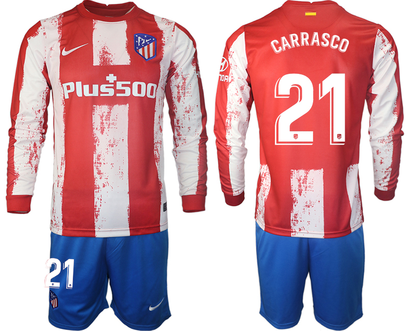 Men 2021-2022 Club Atletico Madrid home red Long Sleeve 21 Soccer Jersey