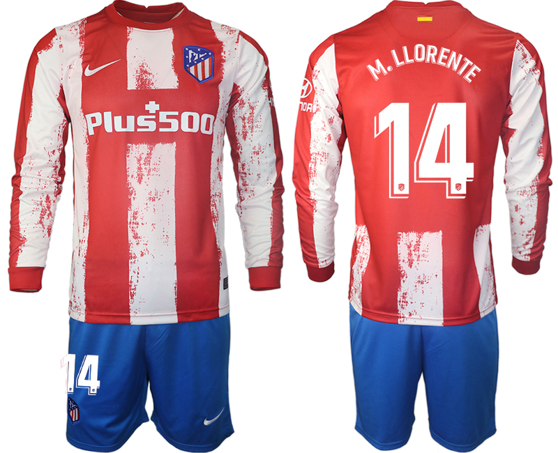 Men 2021-2022 Club Atletico Madrid home red Long Sleeve 14 Soccer Jersey