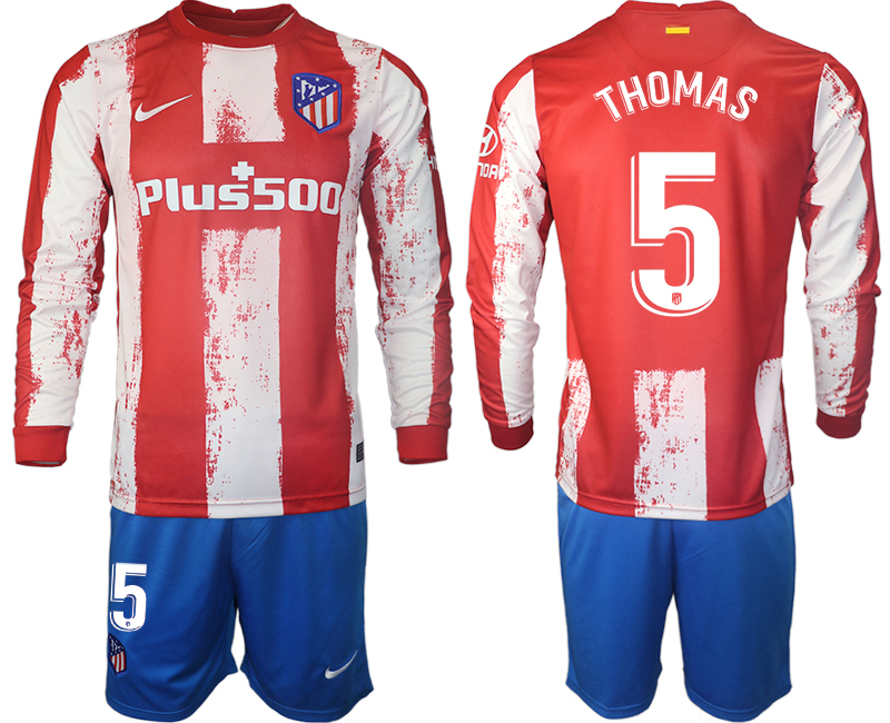 Men 2021-2022 Club Atletico Madrid home red Long Sleeve 5 Soccer Jersey