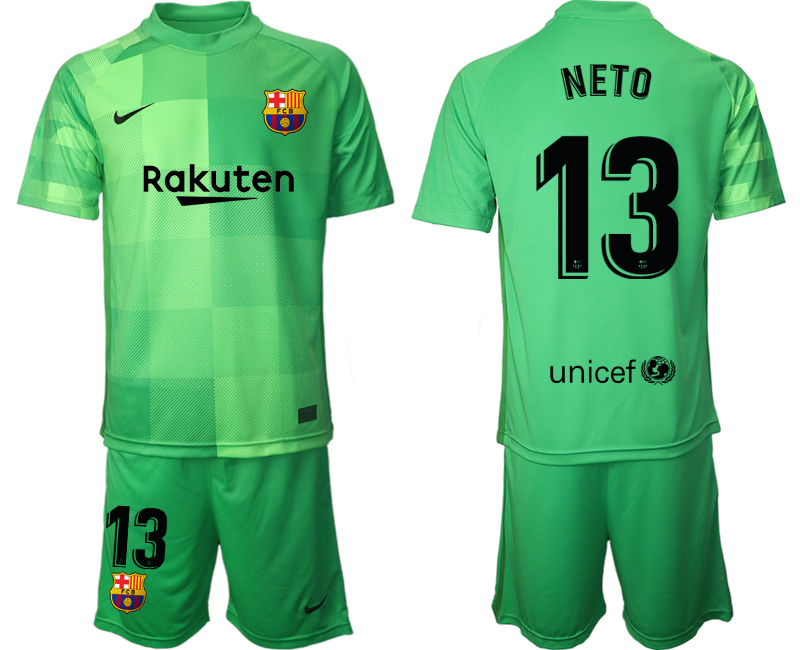 Men 2021-2022 Club Barcelona green goalkeeper 13 Soccer Jersey