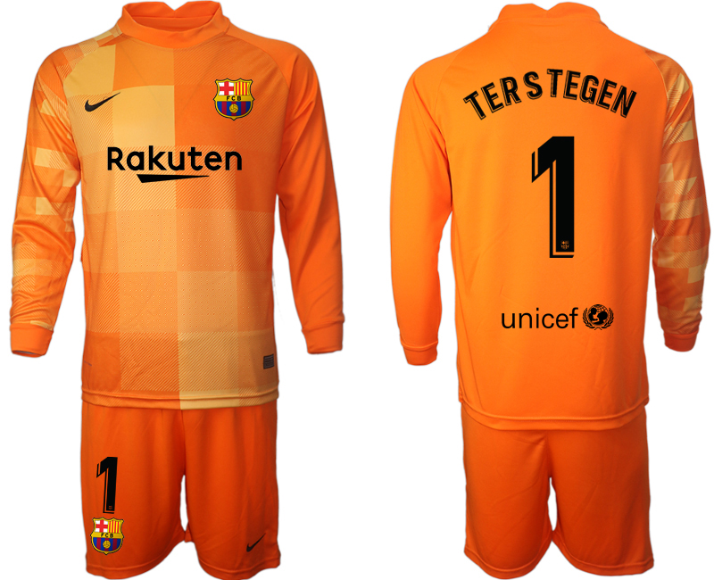 Men 2021-2022 Club Barcelona orange red goalkeeper Long Sleeve 1 Soccer Jersey