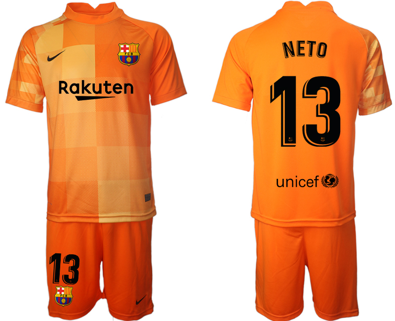 Men 2021-2022 Club Barcelona orange red goalkeeper 13 Soccer Jersey