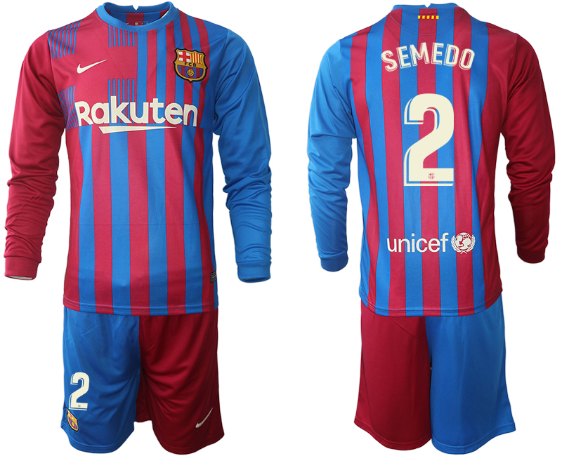 Men 2021-2022 Club Barcelona home red blue Long Sleeve 2 Nike Soccer Jersey
