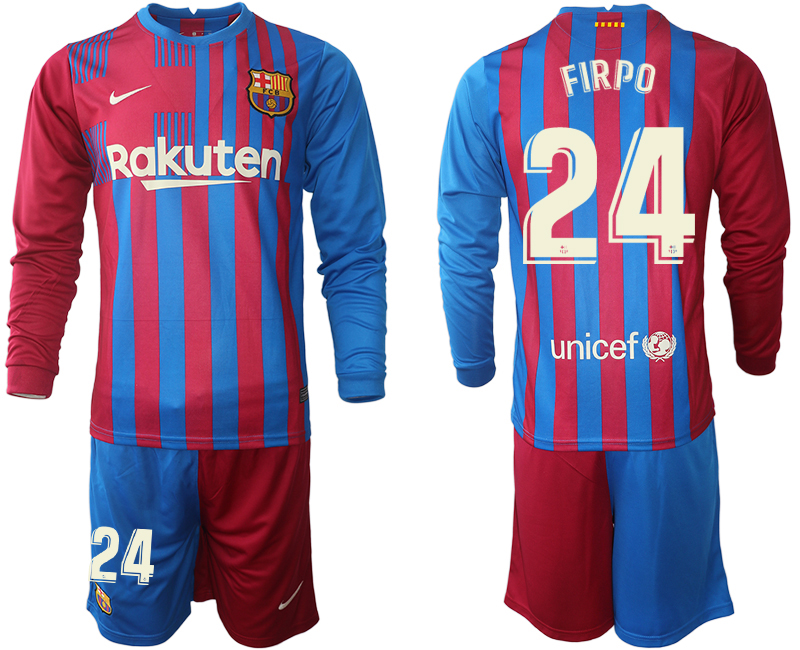Men 2021-2022 Club Barcelona home red blue Long Sleeve 24 Nike Soccer Jersey