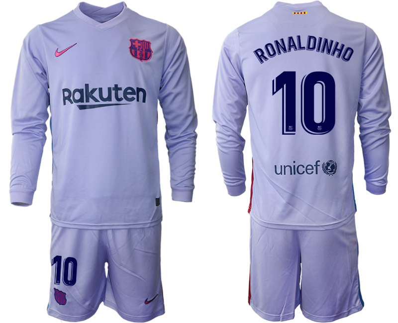 Men's 2021-2022 Club Barcelona Second away purple Long Sleeve 10 Soccer Jersey
