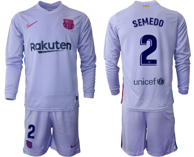 Men 2021-2022 Club Barcelona Second away purple Long Sleeve 2 Soccer Jersey