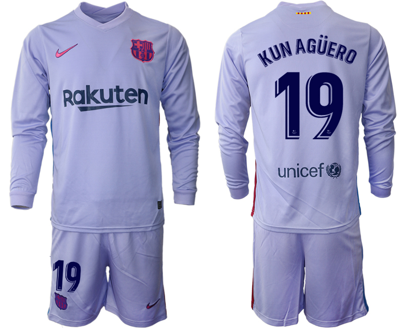 Men 2021-2022 Club Barcelona Second away purple Long Sleeve 19 Soccer Jersey