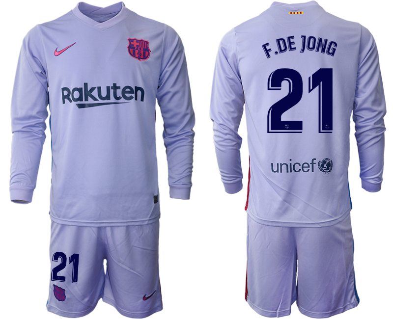 Men 2021-2022 Club Barcelona Second away purple Long Sleeve 21 Soccer Jersey