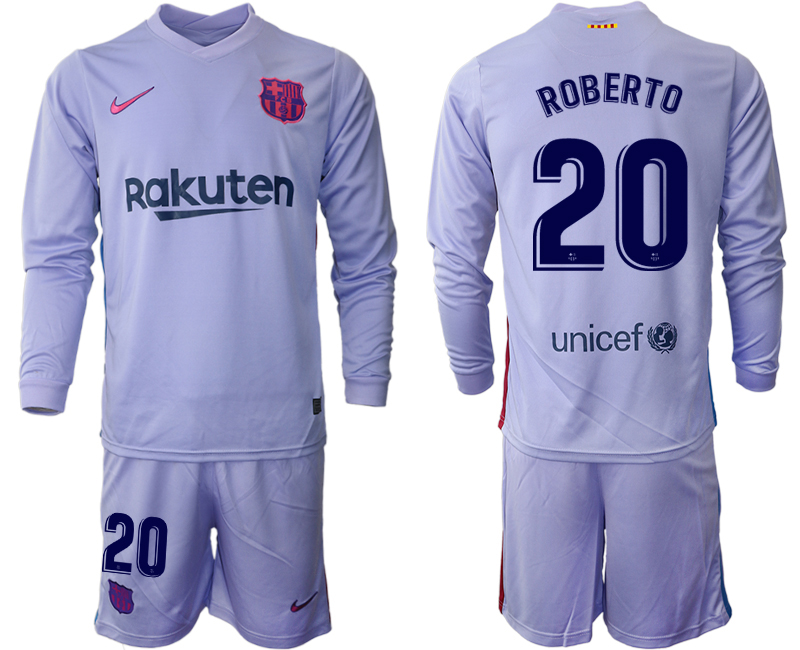 Men 2021-2022 Club Barcelona Second away purple Long Sleeve 20 Soccer Jersey
