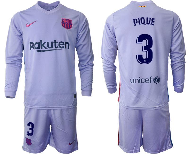Men 2021-2022 Club Barcelona Second away purple Long Sleeve 3 Soccer Jersey