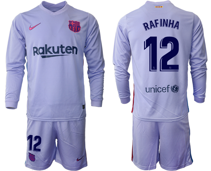 Men 2021-2022 Club Barcelona Second away purple Long Sleeve 12 Soccer Jersey