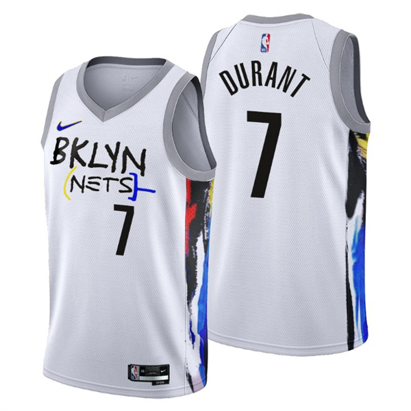 Men's Brooklyn Nets #7 Kevin Durant 2022-23 White City Edition Stitched Basketball Jersey