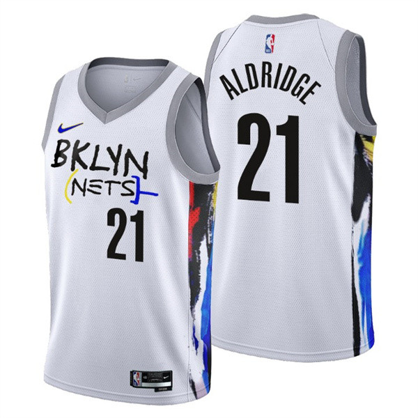 Men's Brooklyn Nets #21 LaMarcus Aldridge 2022-23 White City Edition Stitched