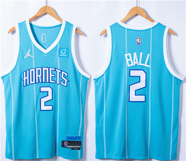Men's Charlotte Hornets #2 LaMelo Ball Blue 75th Anniversary Stitched Jersey