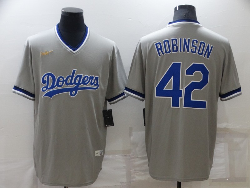 Men's Los Angeles Dodgers #42 Jackie Robinson Grey Cooperstown Collection Stitched MLB Throwback Nike Jersey Men's Los Angeles Dodgers #42 Jackie Robinson Grey Cooperstown Collection Stitched MLB Throwback Nike Jersey