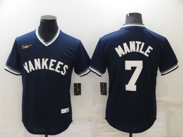 Men's New York Yankees #7 Mickey Mantle Navy Blue Cooperstown Collection Stitched MLB Throwback Jersey