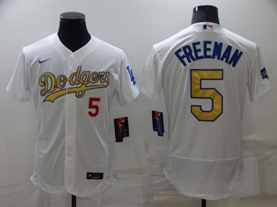 Men's Los Angeles Dodgers #5 Freddie Freeman White Gold Flex Base Stitched Jersey Men's Los Angeles Dodgers #5 Freddie Freeman White Gold Flex Base Stitched Jersey