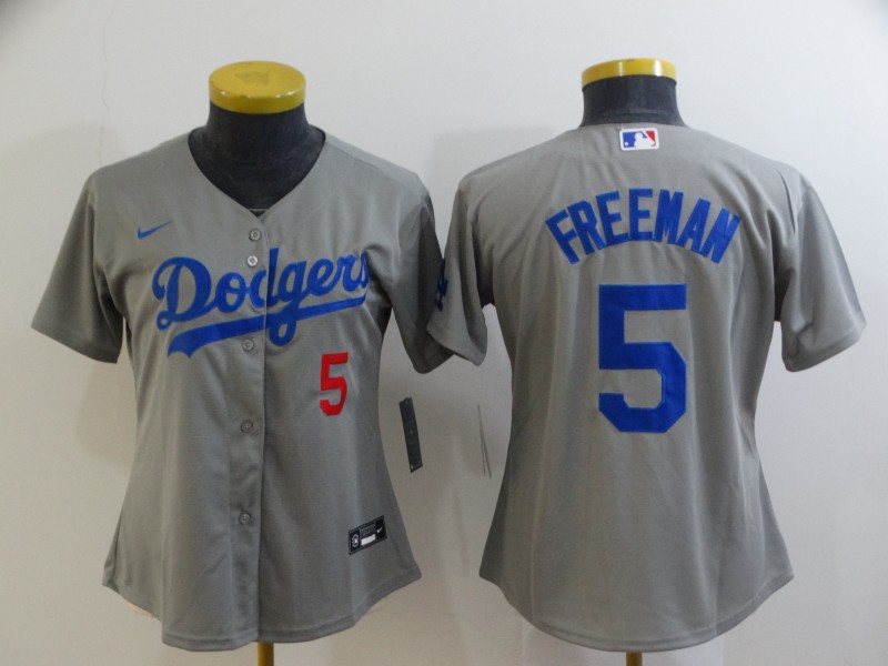 Women's Los Angeles Dodgers #5 Freddie Freeman Grey 2022 Number Cool Base Stitched Nike Jersey