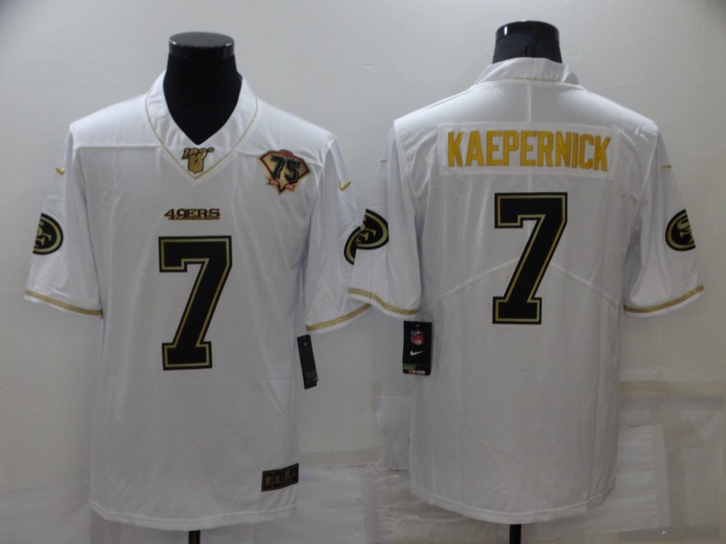 Men's San Francisco 49ers #7 Colin Kaepernick White 75th Patch Golden Edition Stitched NFL Nike Limited Jersey