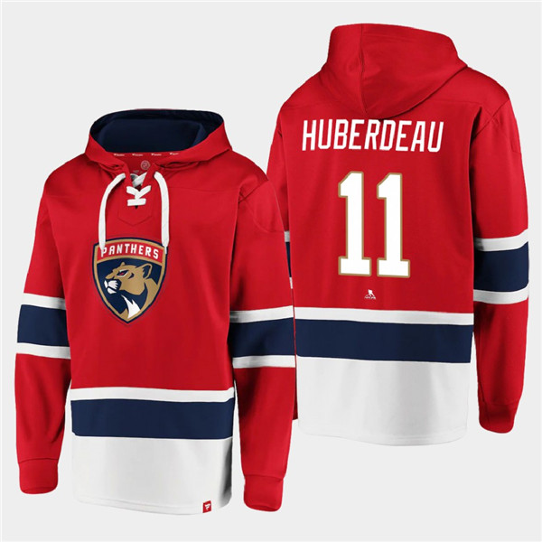 Men's Florida Panthers #11 Jonathan Huberdeau Red Ageless Must-Have Lace-Up Pullover Hoodie