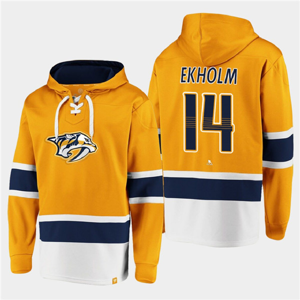 Men's Nashville Predators #14 Mattias Ekholm Gold Ageless Must-Have Lace-Up Pullover Hoodie Men's Nashville Predators #14 Mattias Ekholm Gold Ageless Must-Have Lace-Up Pullover Hoodie