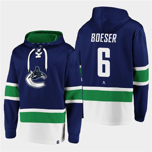 Men's Vancouver Canucks #6 Brock Boeser Blue All Stitched Sweatshirt Hoodie
