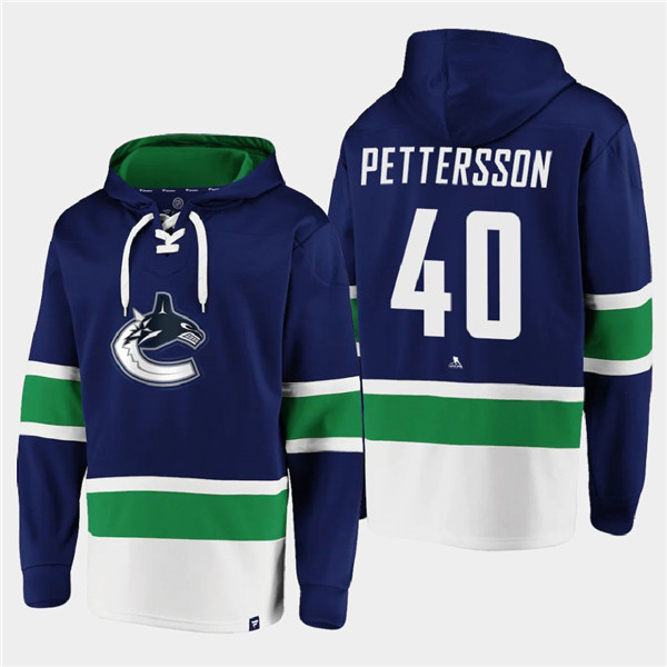 Men's Vancouver Canucks #40 Elias Pettersson Blue All Stitched Sweatshirt Hoodie