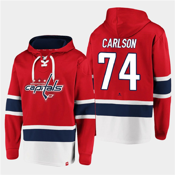 Men's Washington Capitals #74 John Carlson Red All Stitched Sweatshirt Hoodie Men's Washington Capitals #74 John Carlson Red All Stitched Sweatshirt Hoodie