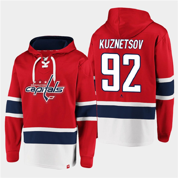 Men's Washington Capitals #92 Evgeny Kuznetsov Red All Stitched Sweatshirt Hoodie