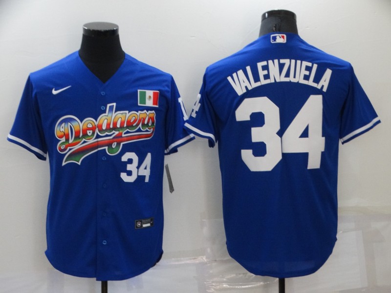 Men's Los Angeles Dodgers #34 Fernando Valenzuela Blue Stitched MLB Cool Base Nike Fashion Jersey