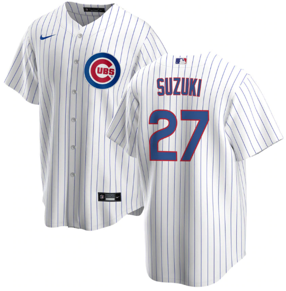Men's Chicago Cubs #27 Seiya Suzuki White Cool Base Stitched Baseball Jersey
