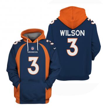 Men's Denver Broncos #3 Russell Wilson Navy Pullover Hoodie