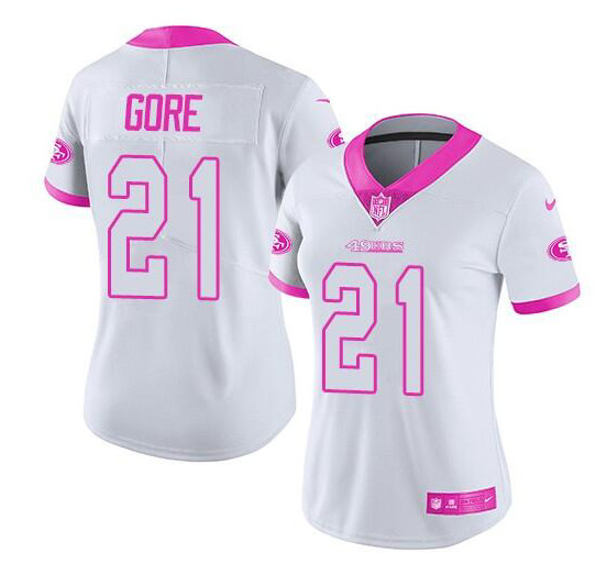 Women's San Francisco 49ers #21 Frank Gore White Pink Stitched Jersey