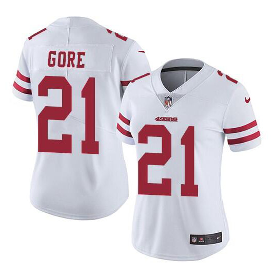 Women's San Francisco 49ers #21 Frank Gore White Stitched Jersey(Run Small)