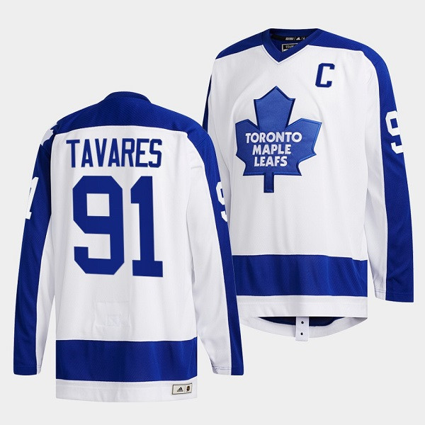 Men's Toronto Maple Leafs #91 John Tavares White Classics Primary Logo Stitched Jersey