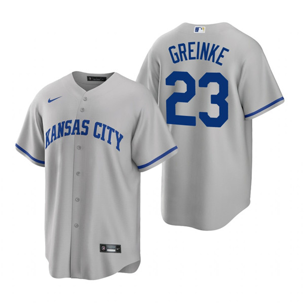 Men's Kansas City Royals #23 Zack Greinke Grey Cool Base Stitched Jersey