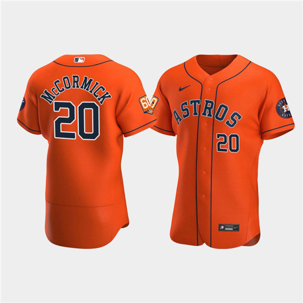 Men's Houston Astros #20 Chas McCormick Orange 60th Anniversary Flex Base Stitched Baseball Jersey Men's Houston Astros #20 Chas McCormick Orange 60th Anniversary Flex Base Stitched Baseball Jersey