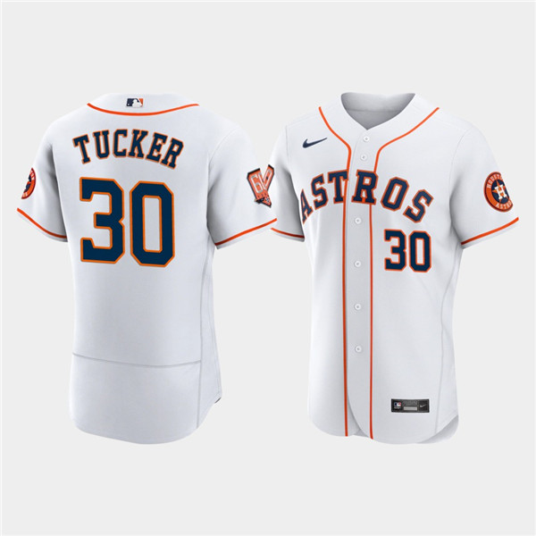 Men's Houston Astros #30 Kyle Tucker White 60th Anniversary Flex Base Stitched Baseball Jersey Men's Houston Astros #30 Kyle Tucker White 60th Anniversary Flex Base Stitched Baseball Jersey