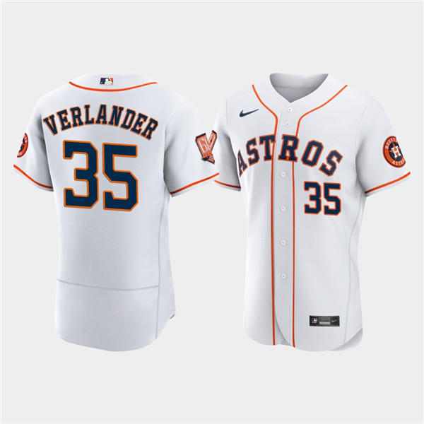 Men's Houston Astros #35 Justin Verlander White 60th Anniversary Flex Base Stitched Baseball Jersey