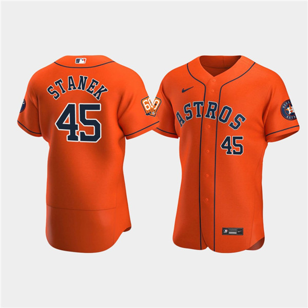 Men's Houston Astros #45 Ryne Stanek Orange 60th Anniversary Flex Base Stitched Baseball Jersey