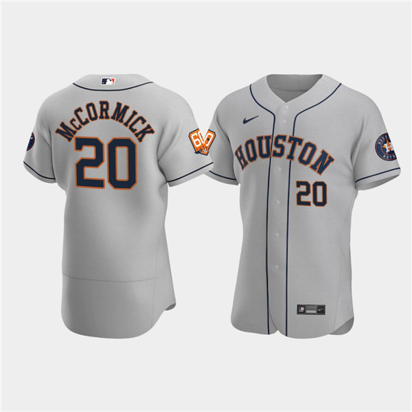Men's Houston Astros #20 Chas McCormick Gray 60th Anniversary Flex Base Stitched Baseball Jersey Men's Houston Astros #20 Chas McCormick Gray 60th Anniversary Flex Base Stitched Baseball Jersey