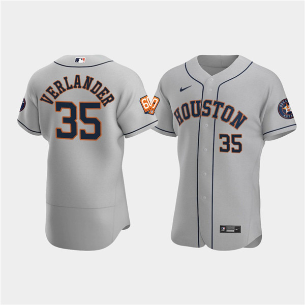 Men's Houston Astros #35 Justin Verlander Gray 60th Anniversary Flex Base Stitched Baseball Jersey