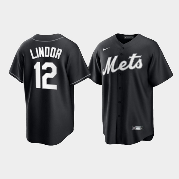 Men's New York Mets #12 Francisco Lindor Black Cool Base Stitched Baseball Jersey