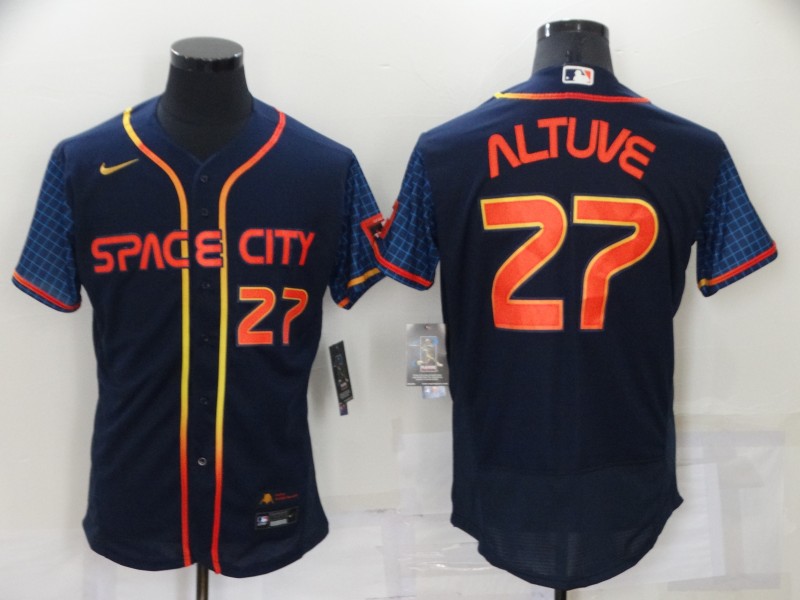 Men's Houston Astros #27 Jose Altuve Number 2022 Navy Blue City Connect Flex Base Stitched Baseball Jersey Men's Houston Astros #27 Jose Altuve Number 2022 Navy Blue City Connect Flex Base Stitched Baseball Jersey