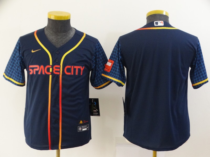Youth Houston Astros Blank 2022 Navy Blue City Connect Cool Base Stitched Jersey