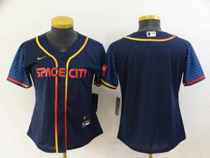 Women's Houston Astros Blank 2022 Navy Blue City Connect Cool Base Stitched Jersey