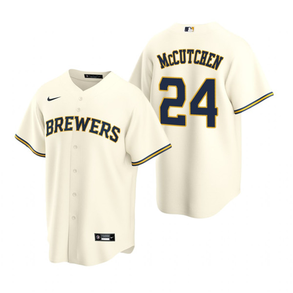Men's Milwaukee Brewers #24 Andrew McCutchen Cream Cool Base Stitched Jersey Men's Milwaukee Brewers #24 Andrew McCutchen Cream Cool Base Stitched Jersey